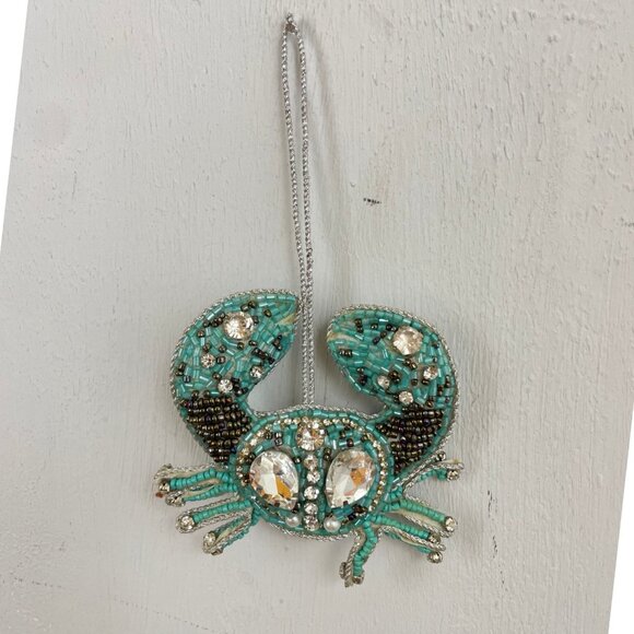 Christmas Ornament Crab Blue Shiny Sequin Jewels Sea Creature Tree Decoration - Picture 2 of 2